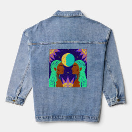 Cosmic Duality: Sun, Moon, and Sisterhood Denim Jacket