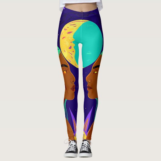 Cosmic Duality: Sun, Moon, and Sisterhood Leggings (Voorkant)