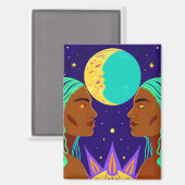 Cosmic Duality: Sun, Moon, and Sisterhood Magneet (Voorkant / Achterkant)