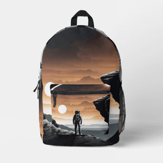 Cosmic Edge: Astronaut Embleem Bedrukte Rugzak (Voorkant)