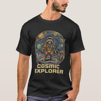 Cosmic Explorer Raccoon Vintage Sci-Fi Space  T-shirt