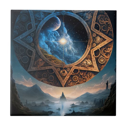 Cosmic Fantasy Space Landscape Ceramic Tegel Tegeltje (Voorkant)