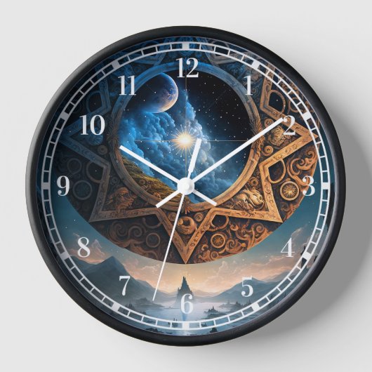 Cosmic Fantasy Space Landscape Clock (Voorkant)