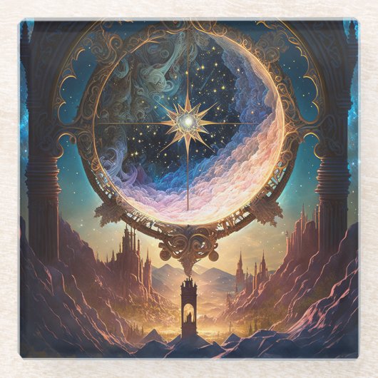 Cosmic Fantasy Space Landscape Glazen Onderzetter (Voorkant)