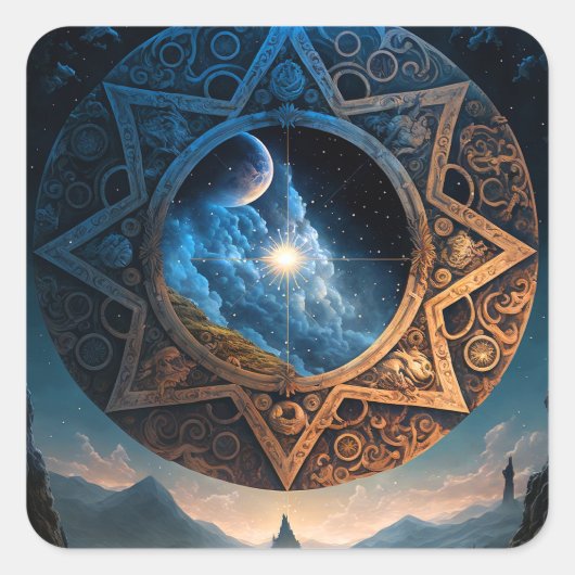 Cosmic Fantasy Space Landscape Square Sticker (Voorkant)