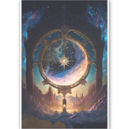 Cosmic Fantasy Space Landscape Sticker (Voorkant)