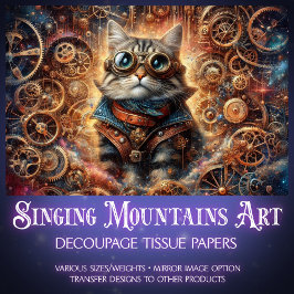 Cosmic Fantasy Steampunk Cat Decoupage Tissuepapier