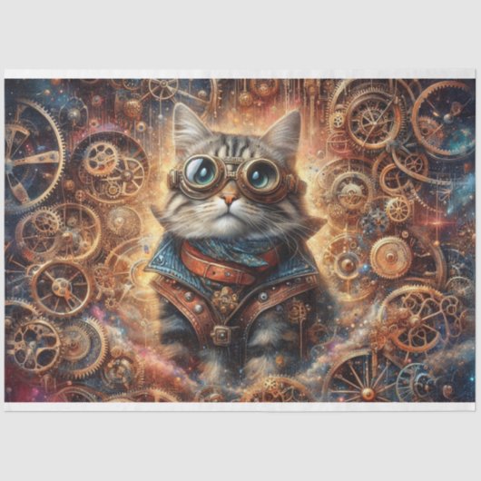 Cosmic Fantasy Steampunk Cat Decoupage Tissuepapier (Voorkant)