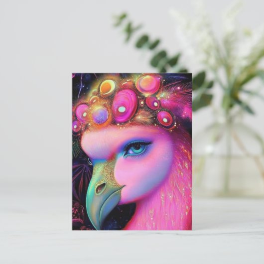 Cosmic Flamingo Queen Briefkaart (Staand voorkant)