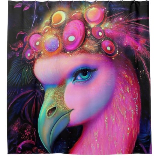 Cosmic Flamingo Queen Douchegordijn (Voorkant)