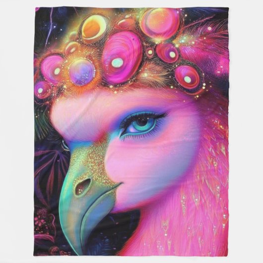 Cosmic Flamingo Queen Fleece Deken (Voorkant)