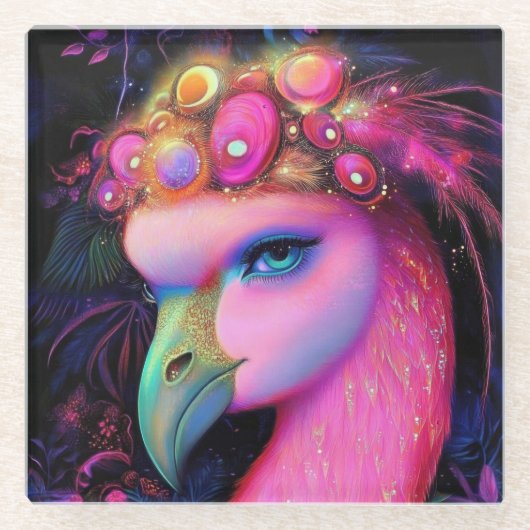 Cosmic Flamingo Queen Glazen Onderzetter (Voorkant)