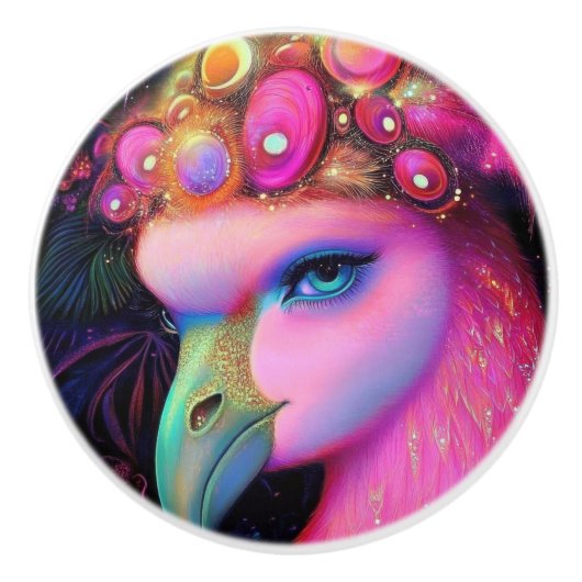 Cosmic Flamingo Queen Keramische Knop (Voorkant)