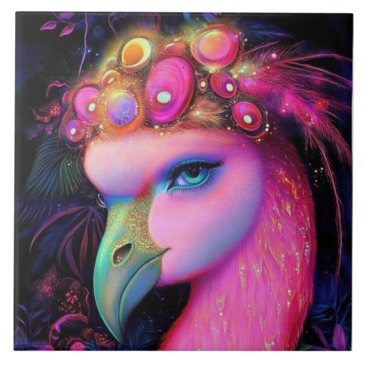 Cosmic Flamingo Queen Tegeltje (Voorkant)