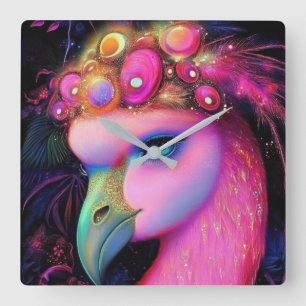 Cosmic Flamingo Queen Vierkante Klok