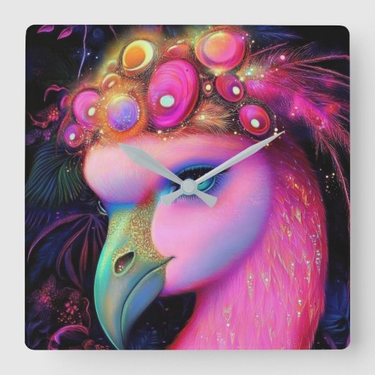 Cosmic Flamingo Queen Vierkante Klok (Voorkant)