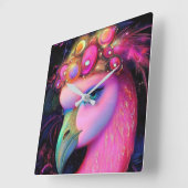 Cosmic Flamingo Queen Vierkante Klok (Hoek)
