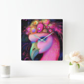 Cosmic Flamingo Queen Vierkante Klok (Huis)