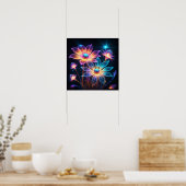 Cosmic Flowers Psychedelic Art Poster (Keuken)