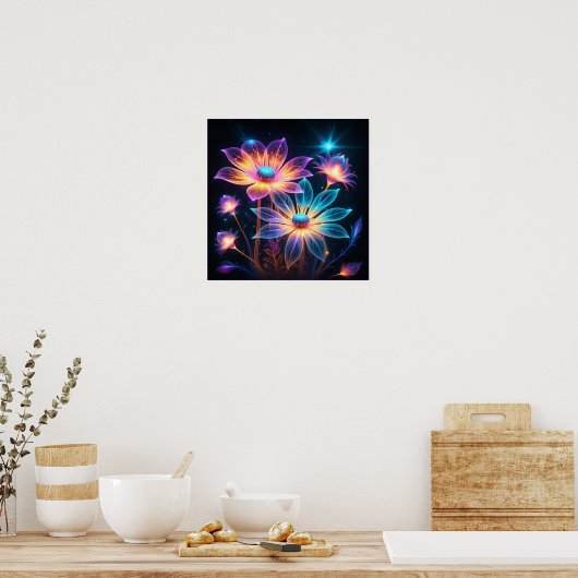 Cosmic Flowers Psychedelic Art Poster (Keuken)