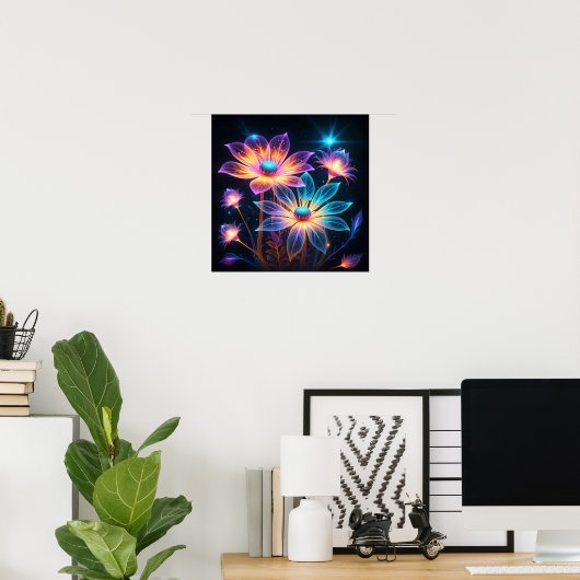 Cosmic Flowers Psychedelic Art Poster (Thuiskantoor)