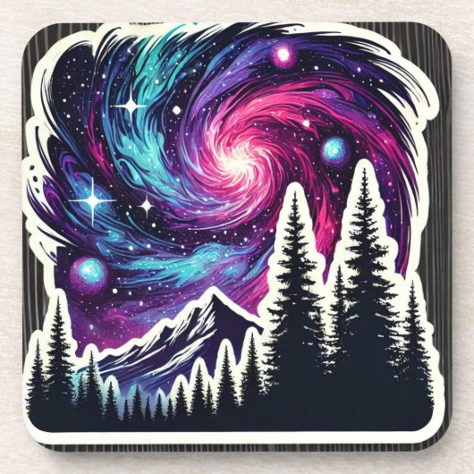 Cosmic Forest: Galaxy Meets Nature Bier Onderzetter (Voorkant)