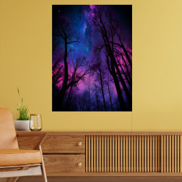 Cosmic Forest Poster – Surrealistische Galaxy Wall