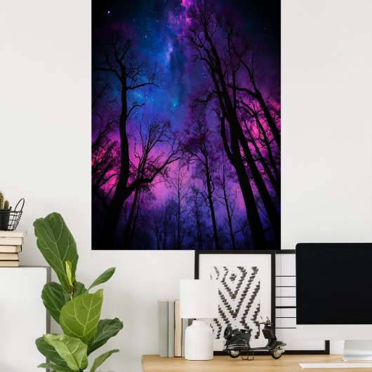 Cosmic Forest Poster – Surrealistische Galaxy Wall (Thuiskantoor)