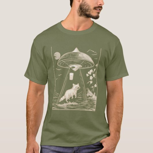 Cosmic Forest Raccoon UFO Design Tee T-shirt (Voorkant)