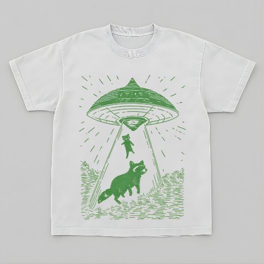 Cosmic Forest Raccoon UFO Design Tee T-shirt