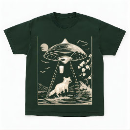 Cosmic Forest Raccoon UFO Design Tee T-shirt
