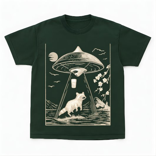 Cosmic Forest Raccoon UFO Design Tee T-shirt