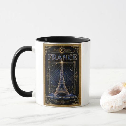 Cosmic France Eiffel Tower Celestial Art Mok (Met donut)