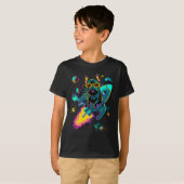Cosmic Frenchie Rocket Ride | Neon Kinder T-shirt (Voorkant volledig)