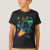 Cosmic Frenchie Rocket Ride | Neon Kinder T-shirt (Voorkant)
