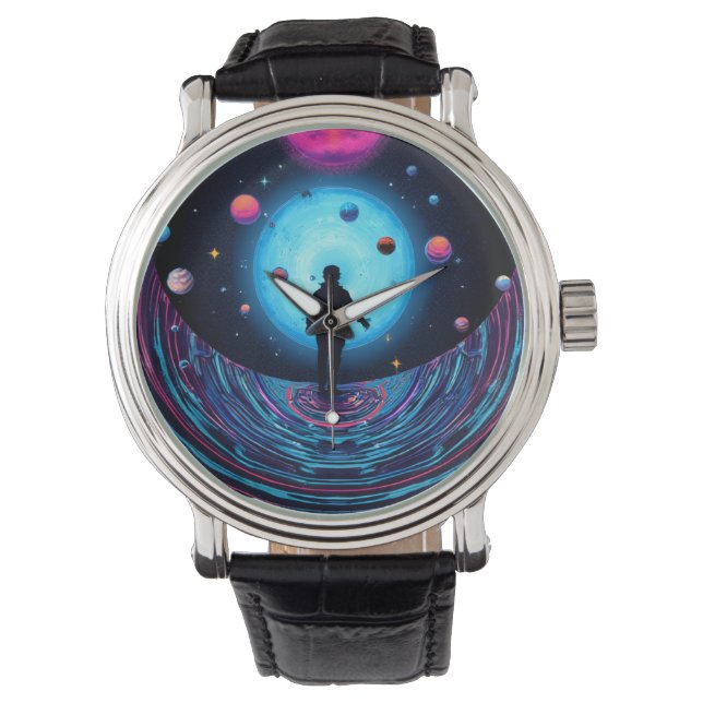 Cosmic Galaxy Astronaut Watch – Futuristic Space A Horloge (Voorkant)