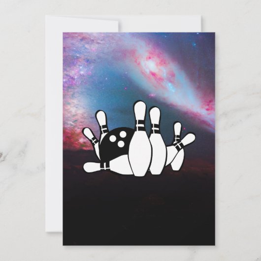 Cosmic Galaxy Bowling Birthday Party Kaart (Achterkant)