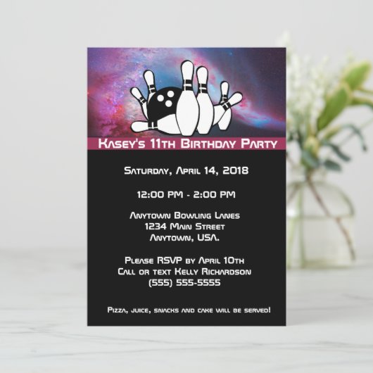 Cosmic Galaxy Bowling verjaardagsfeestje Kaart (Staand voorkant)