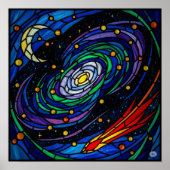 Cosmic Galaxy Glas in lood Art Poster (Voorkant)
