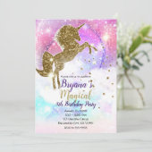 Cosmic Galaxy Gold Glitter Eenhoorn Magische Parti Kaart (Staand voorkant)