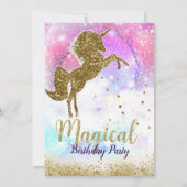 Cosmic Galaxy Gold Glitter Eenhoorn Magische Parti Kaart (Achterkant)