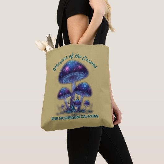 Cosmic Galaxy Mushrooms • Whimsical Fantasy Fungi  Tote Bag (Dichtbij)