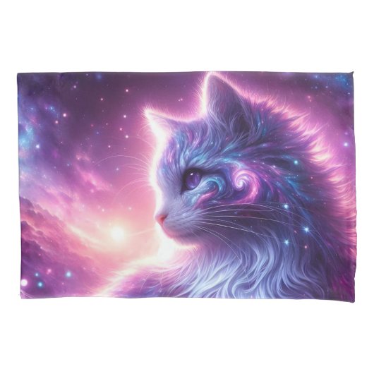 Cosmic Galaxy Mystical Feline Celestial Kussensloop (Voorkant)