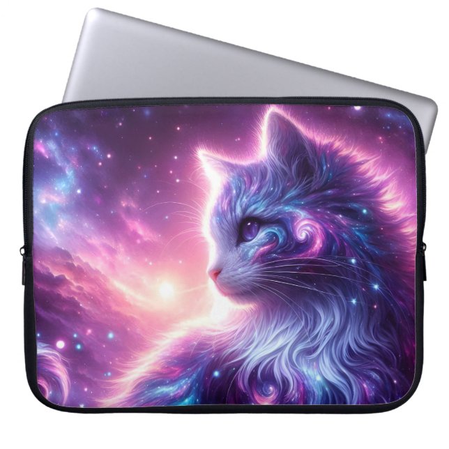 Cosmic Galaxy Mystical Feline Celestial Laptop Sleeve (Voorkant)