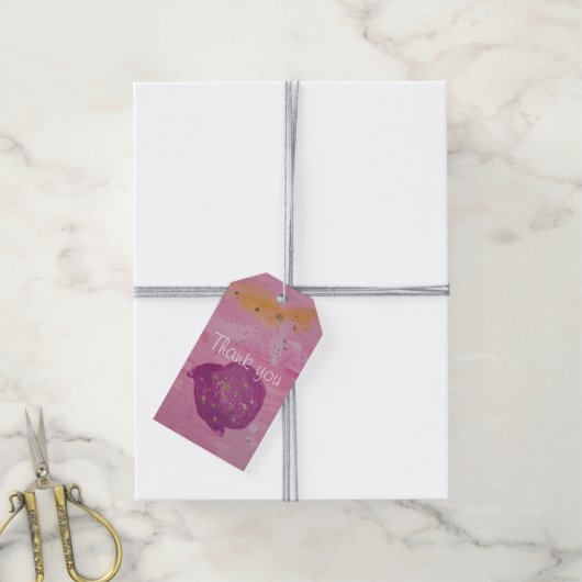 Cosmic Galaxy Roze Aquarel Verjaardag Vierkant Cadeaulabel (Met Touw)