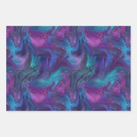 Cosmic Galaxy | Turquoise Blue Paars Nebula Inpakpapier Vel (Voorkant 3)