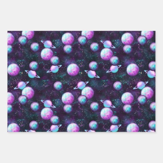 Cosmic Galaxy | Turquoise Blue Paars Nebula Inpakpapier Vel (Voorkant 2)