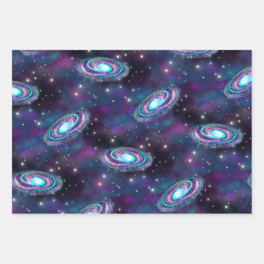 Cosmic Galaxy | Turquoise Blue Paars Nebula Inpakpapier Vel (Voorkant)