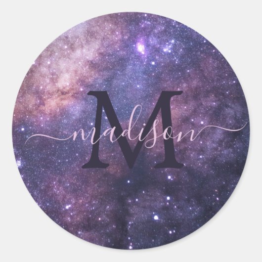 Cosmic Galaxy Universe Personalized Monogram Ronde Sticker (Voorkant)