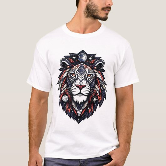 Cosmic Geometric Lion Emblem T-shirt (Voorkant)